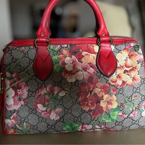 Gucci Floral Satchel with Red Leather
